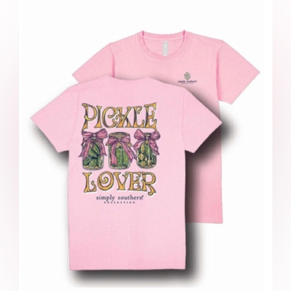 Simply Southern Pink Tee with Pickle Design NWT